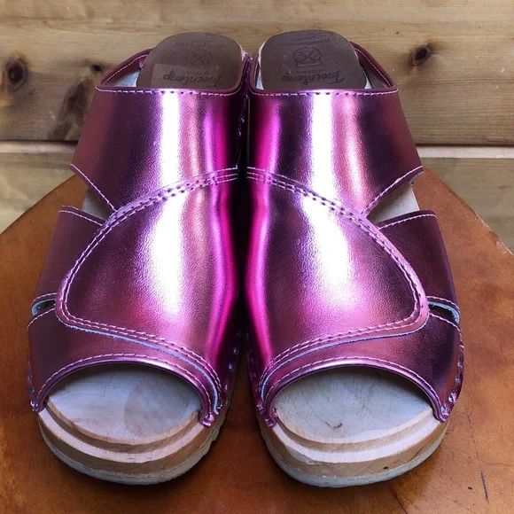Troentorp of Sweden Mariah Metallic Hot Pink Clog Sandal Leather 8-8.5 38 - Picture 3 of 16